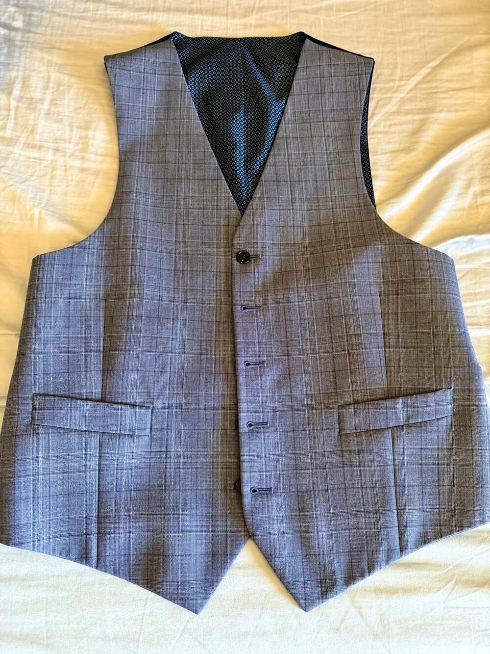 Lauren Ralph Lauren Men's Hitchcock Blue Gray Plaid 5-Button Suit Vest